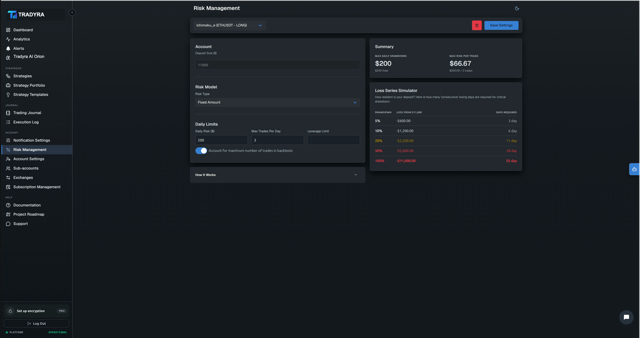 Tradyra risk management calculator and position sizing tools — view 2 of 3