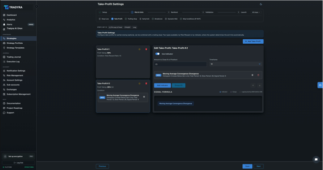 Tradyra no-code strategy builder — 10-step wizard for crypto trading bots — view 5 of 17